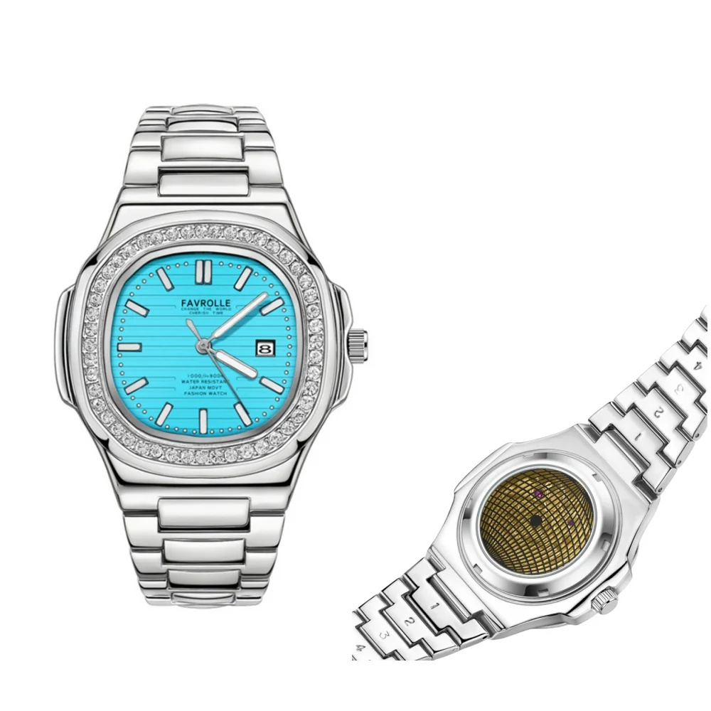 

Fake Mechanical Stone Design Watch For Man 2025 Men's Fashion Business Sports Elite Luxury Quartz Steel Watches WristWatch Clock