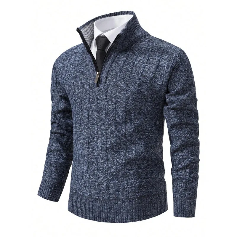 

Men's Fleece Lined Half Zip Sweater S 11235 Fce Cross Border Knitwear Comfortable Non Deformable Spring Season Cashmere Cardigan
