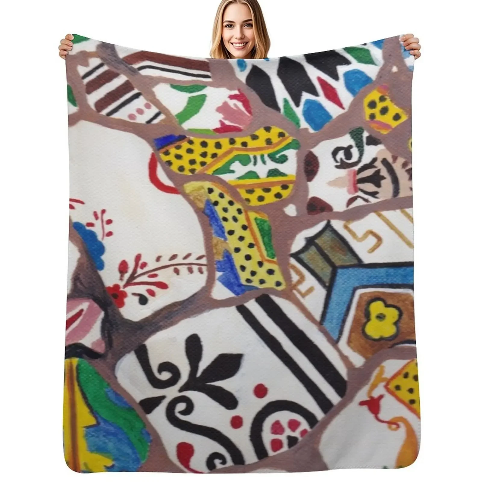 Azulejos Gaudi Manta peluda personalizada decorativa manta a cuadros para cama