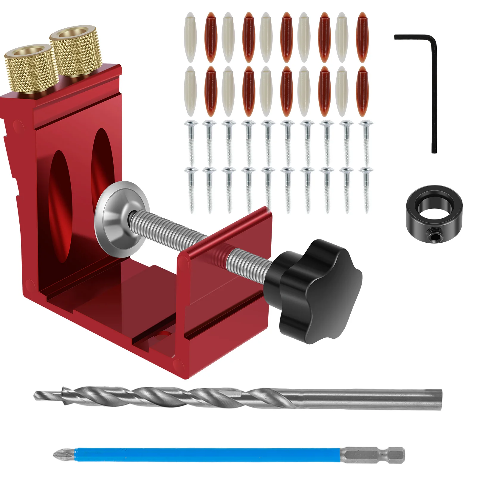 47Pcs Pocket Hole Screw Jig 15 Degrees Dowel Drill Joinery Kit Carpenters Wood Woodwork Guides Joint Angle Locator Tool