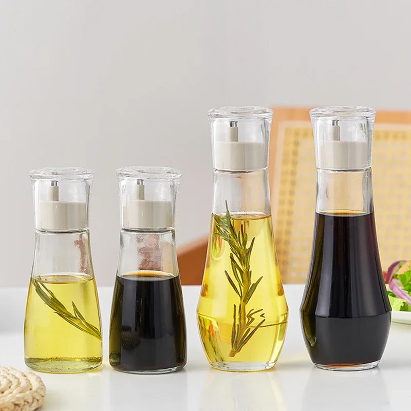 Thickened Portable Glass Oil Pourer Bottle with Lid Multi-functional Leak-proof Stainless Steel Oil Sprayer for Home Use