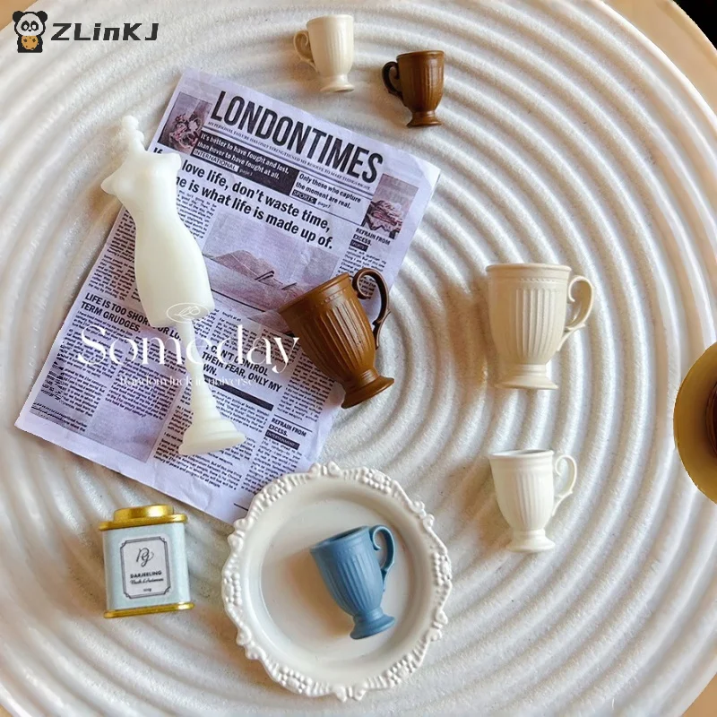 ▶ 1 قطعة دمية الفرنسية الرجعية البسيطة عالية القدم الإغاثة علامة فنجان القهوة مع مقبض مصغرة المشهد الديكور الراقية الجذعية أكواب