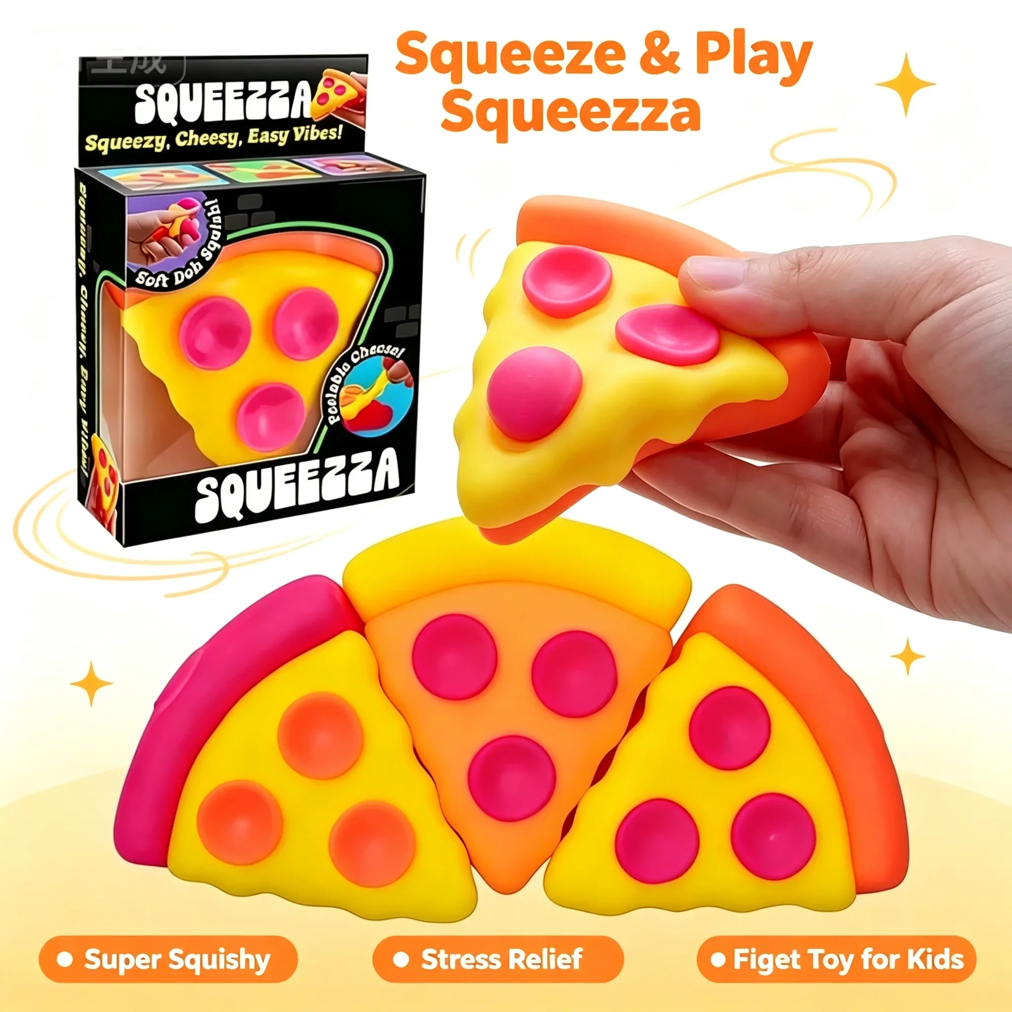 NeeDoh Squeezza Pizza Squishy Toy Simulation Pizza Slice Soft Doh Squeeze Fidget Toy Stress Relief Food Model Kids Desktop Gift
