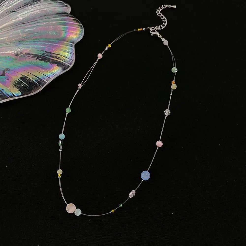 Sweet Alloy Korean Style Necklace Colorful Beads Aesthetics Beaded Necklace Resin Girl Choker Fashion Jewelry