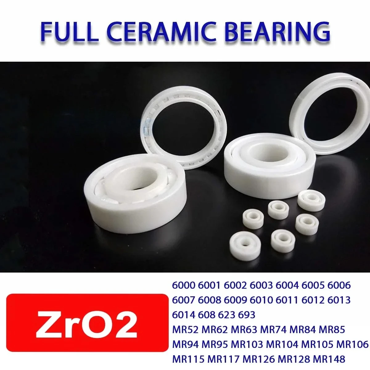 Full Ceramic Bearing Ball Bearing Zirconia Oxide Bearing Ceramic Ball Bearings 608 623 6000 6001 6008 6009 6014 MR105 MR106 ZrO2