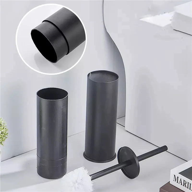 AT05-2X فرشاة المرحاض الألومنيوم وحامل مجموعة فرشاة تنظيف الحمام المنزلية لملحقات تنظيف أرضية الحمام-أسود