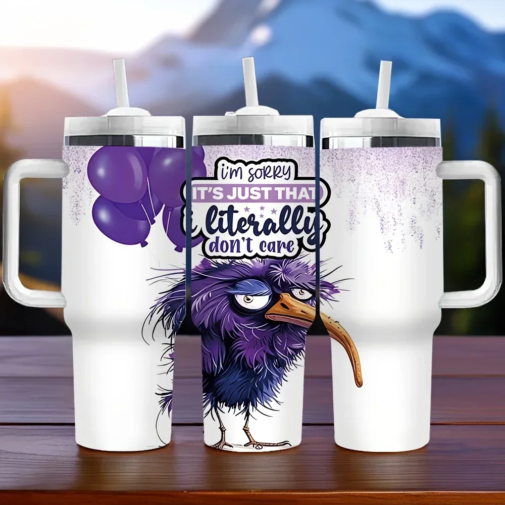 40oz Funny Sarcastic Angry Crow Print Tumbler with Handle, Long Lasting Insulation, Perfect Holiday Birthday Gift, Suitable for Daily Travel And Outdoor Activities