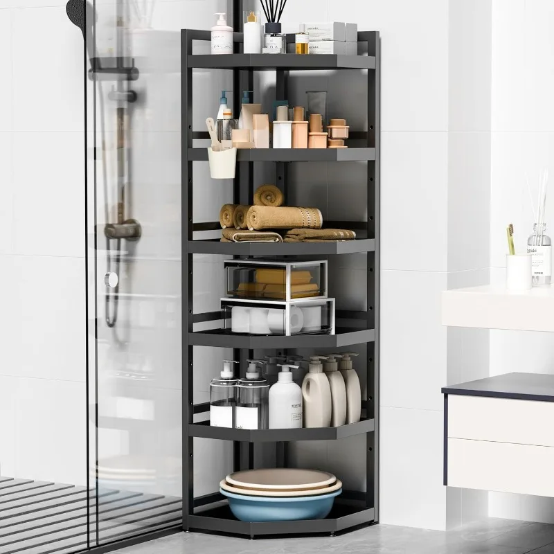 

6 Tier Standing Corner Shower Caddy,Waterproof and Rust Proof,Adjustable Height,Multi-functional Tiered Storage for Shower Gel,S