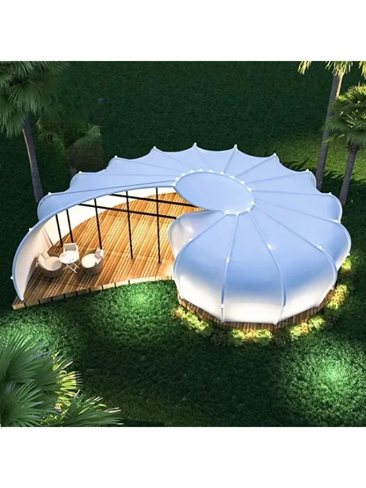 

Outdoor Prefab House Structures Pvdf Tensile Tent Membrane Structure Architecture Snail Shape Luxury Glamping Hotel Guesthouse