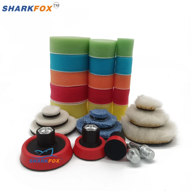 29Pcs 1/2/3inch Waxing Sponge Polishing Pad Woolen Pads Backing Plate Car Polishing Tool System for DA/RO Polishing Machine