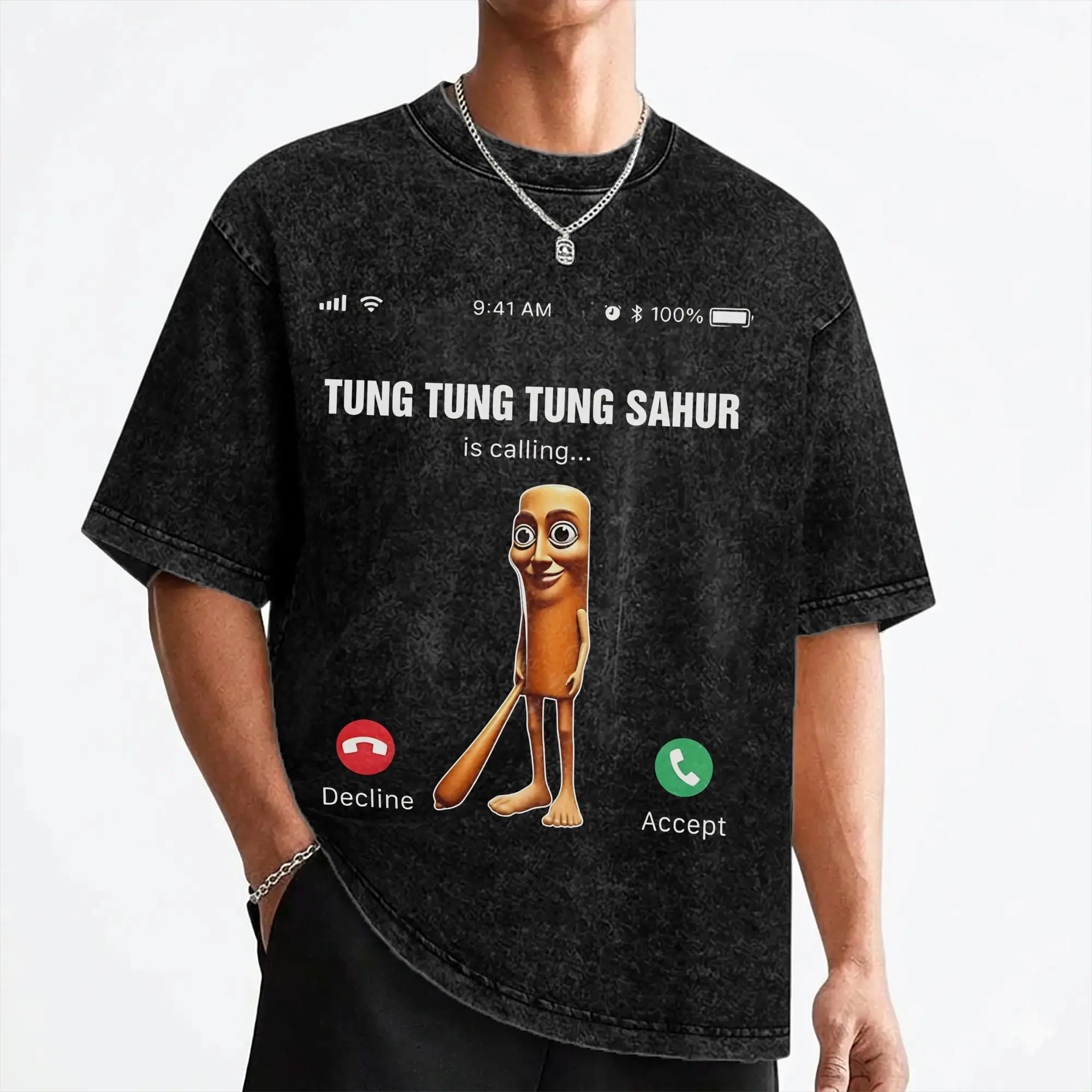 Tung Tung Tung Sahur Is Calling T Shirt Hip Hop Washed Cotton Oversize T-Shirts  Fashion Men Women Tops Streetwear Summer Tees