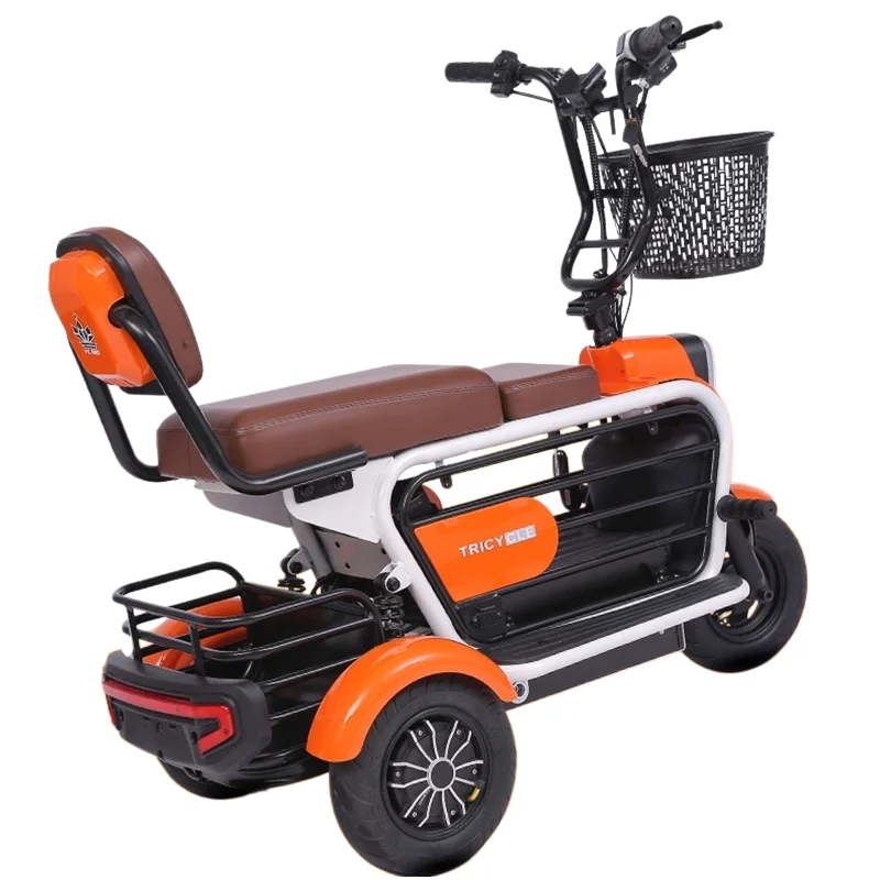3-Rad-Mobilitätsroller mit 2 Sitzen, klappbarem Griff/Haustierkorb für Erwachsene, 400W Eltern-Kind-Elektro-Scooter, blau/orange