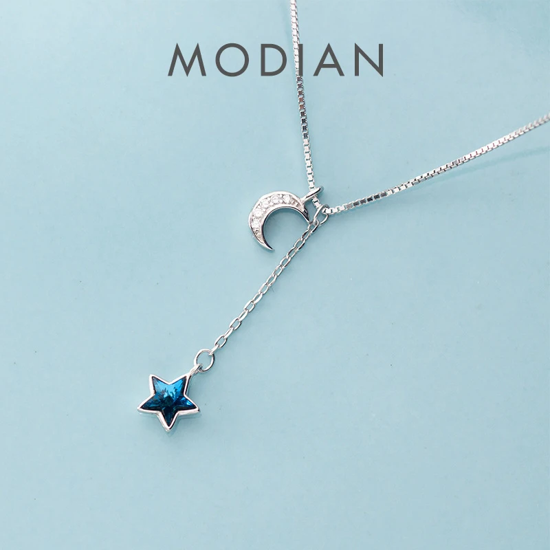 Modian prawdziwe 925 srebro lśniący półksiężyc wisiorek w kształcie gwiazdy dla kobiet Link Chain Fashion Fit kobiety przyjęcie zaręczynowe biżuteria