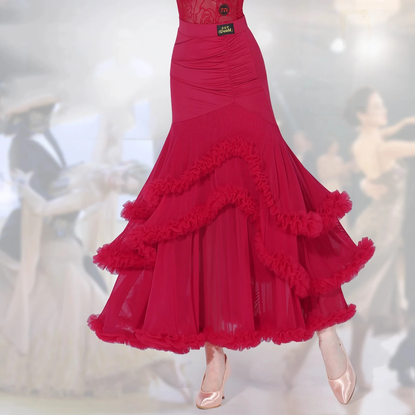 تنورة رقص حديثة للنساء الكبار الوطنية القياسية الرقص الدانتيل كبير سوينغ تنورة تشاتشا قاعة الرقص أداء ارتداء DN22027 #4