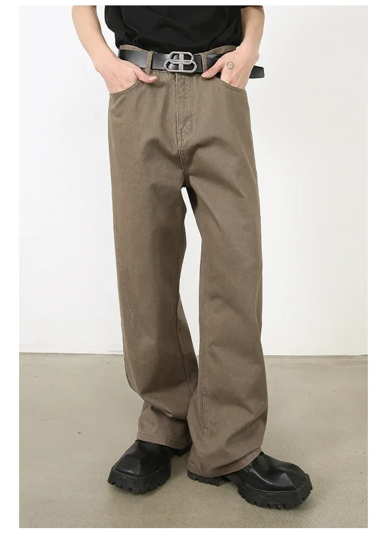 กางเกงยีนส์ผู้ชาย DENIM กางเกงความยาวกางเกงสบายๆหลวมตรงกางเกงเรียบง่ายเอวสูง Splice ฤดูใบไม้ร่วงฤดูหนาว Jean