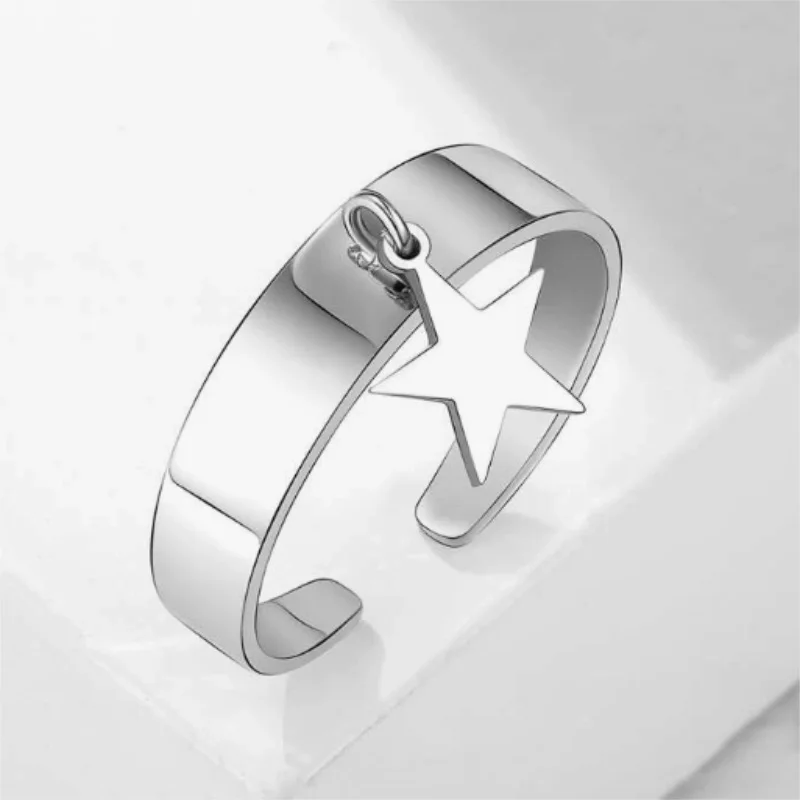 Trendy Star Charm Open Ring For Women Shiny SIlver Color Circle Smooth Metal Finger Ring Fashion Daily Wear Party Jewelry