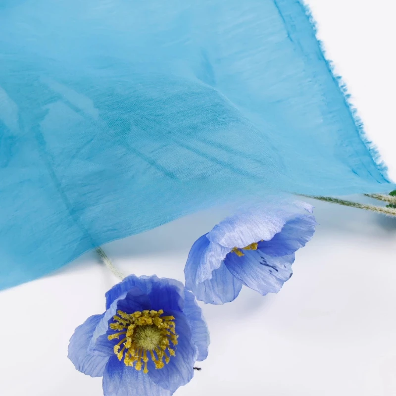 

Luxury Lyocell Ramie Linen Fabric Lake Blue Sheer Hanfu DIY Gown Dress Handmade