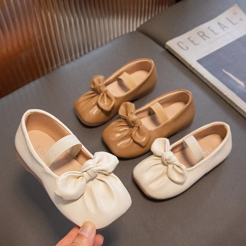 Baby Girls Leather Shoes Spring Autumn Child Casual Shoes Comfortable Lightweight Soft Sole Kids Bow Princess Shoes Size 23-33