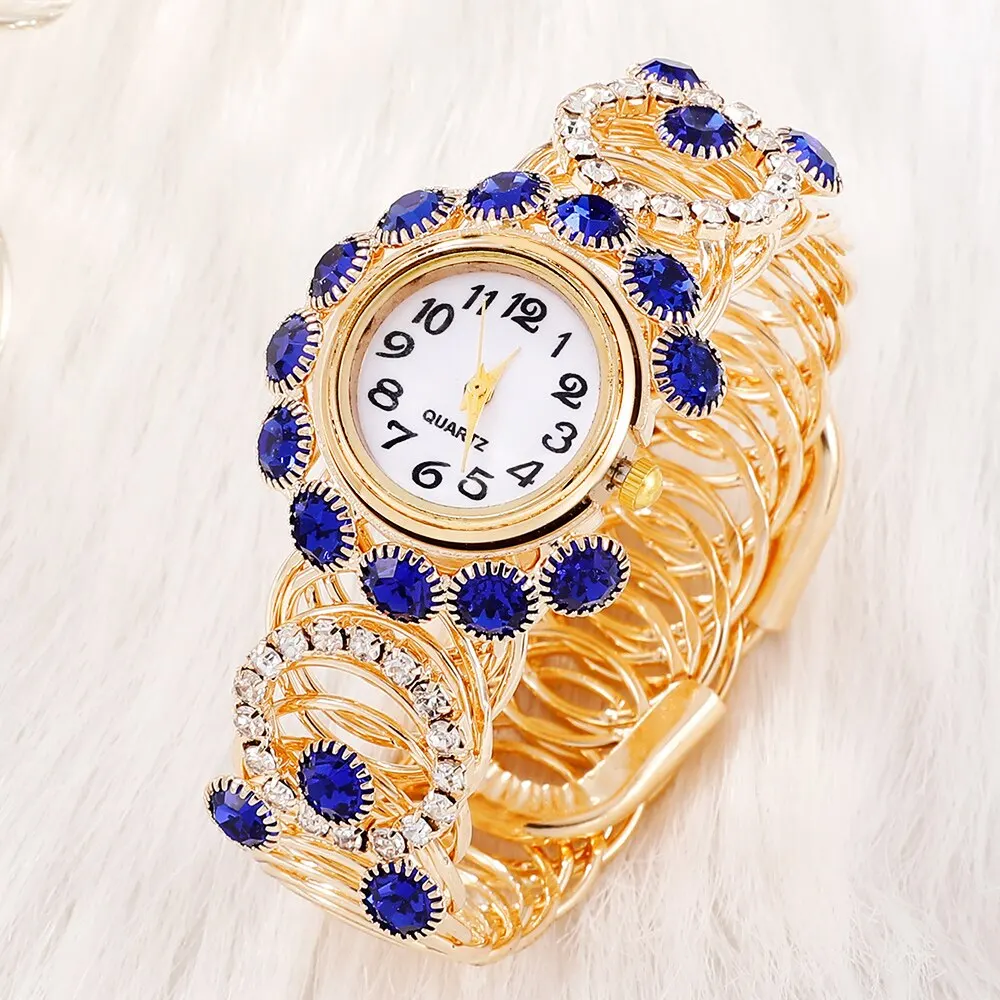 Conjunto de 6 piezas de lujo para mujer, reloj de pulsera de cuarzo, magnético, deportivo, azul