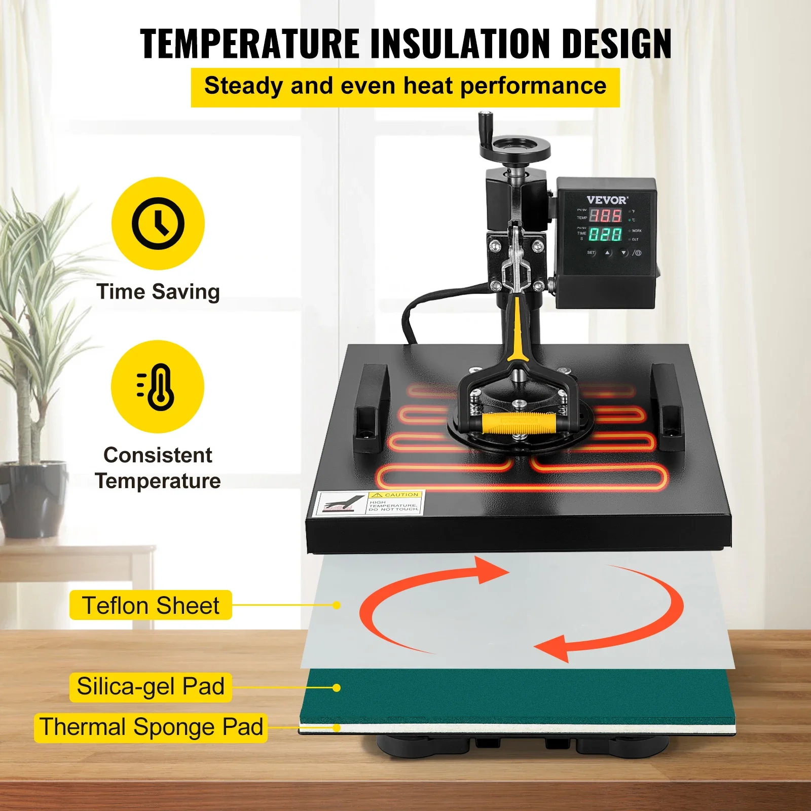 VEVOR 38*38CM Heat Press Machine 2IN1 360 Degree Swing-Away Digital Sublimation Printer Transfer for T-shirts Hats Caps