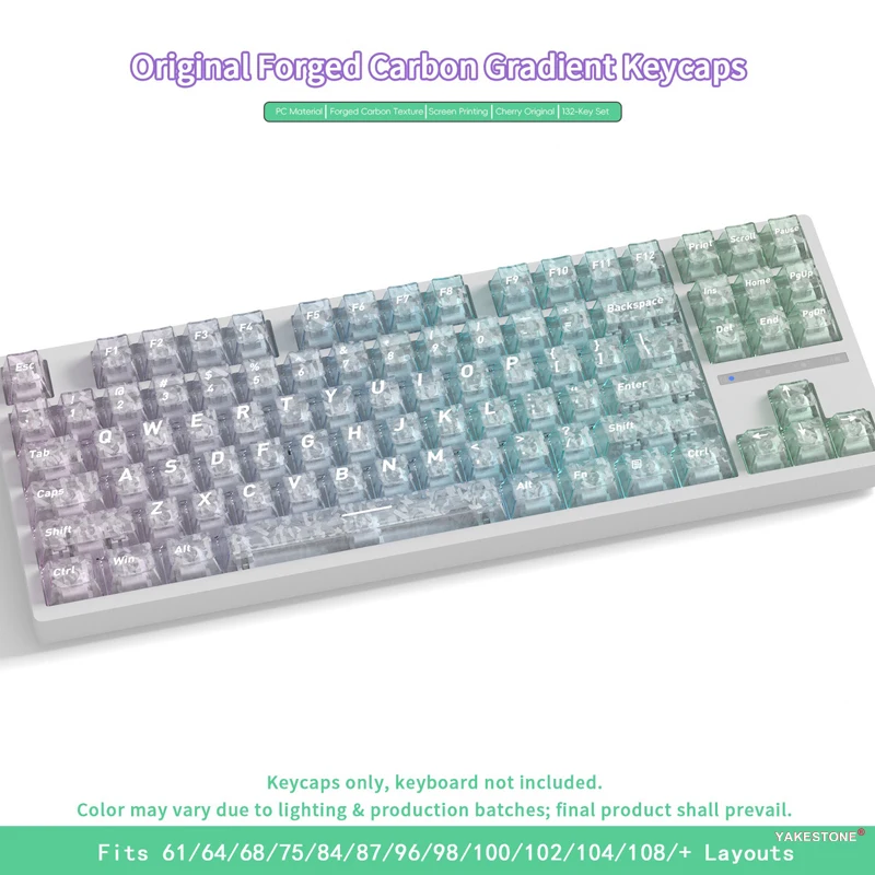 Forged Carbon Grain Translucent Gradient 2.0 Series PC Sub Keycap Set, Custom DIY Rainbow Keycaps Compatible with AULA S98