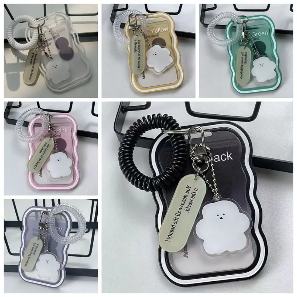 INS Transparent Photocard Holder with Keychain Wave Bus Card Holder ID Card Cover Protective Case Transparent Card Cover Lady