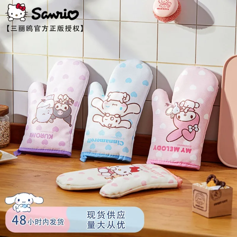 

Sanrio Cinnamoroll Kuromi Anime Kawaii Ins Cartoon Kitchenware Oven Anti-heat Gloves Cute My Melody Thick Gloves Gifts for Girls