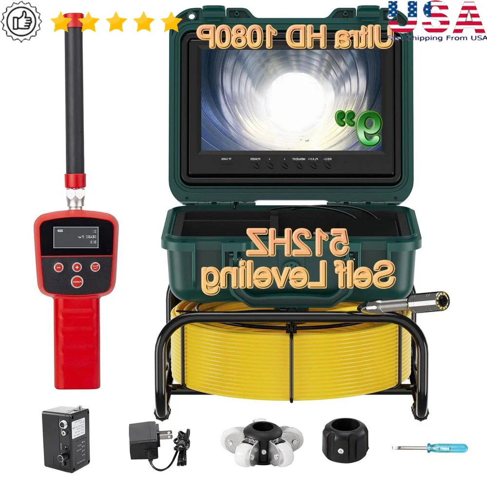 100FT Sewer Camera with Locator Self Leveling HD Plumbing Drain Inspection Camera 9In HD 16GB Screen Endoscope Pipe Snake Camera