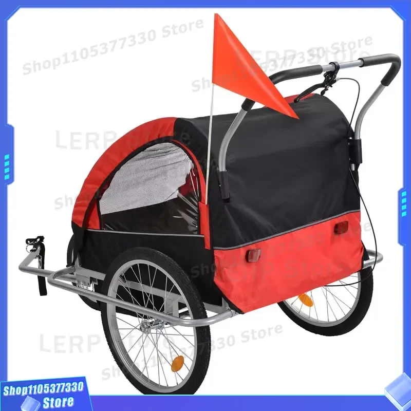 Heavy Duty 3 Wheel Bicycle Trailer for Kids Double Stroller with Pet Carrier Hooking Device Safe Riding Gear for Two Children