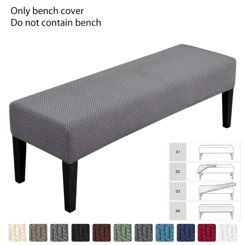 1pc Stretch Long Bench Cover Leaf Jacquard All-inclusive Piano Stool Covers Solid Color Rectangle Chair Slipcover for Home