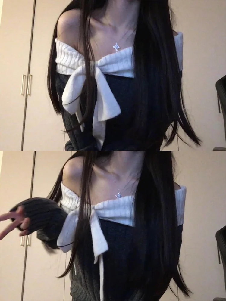 ay Knitted One-oulder Knot Dr Women's Autumn Winter High-End Feeling Ele Spicy ort Skirt Wrap around