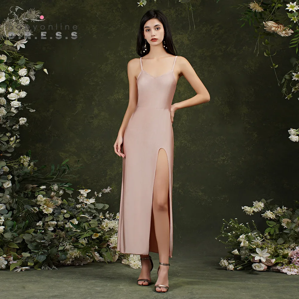 Simple Chiffon Bridesmaid Dresses Women Split Side Sexy Spaghetti Strap Backless Beach Summer Dress Formal Wedding Party Gows