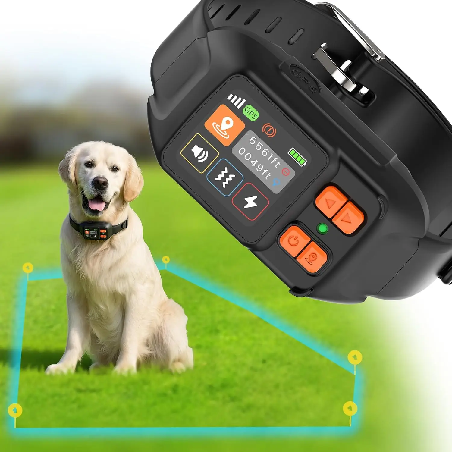 GPS Wireless Dog Fence System, Custom Boundary, No Subscription Required | Medium Large Dogs, Dual Mode GPS Collar, 6561FT Radiu