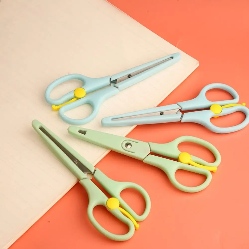 V Shape Anti-pinch Elastic Scissors with Cap Safe Craft Scissors Paper Cutter Art Tool Stationary Scissors Handmade Tools