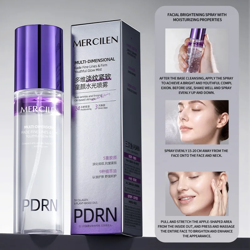 MERCILEN Straffendes Feuchtigkeitsspray 100ml enthält Niacinamid, Kollagen und pflanzliches Squalan, um die Haut mit Feuchtigkeit zu versorgen, Falten weniger sichtbar zu machen, die Haut zu straffen und zu nähren, sie aufzuhellen und das Hautbild jünger wirken zu lassen. – Detail 5