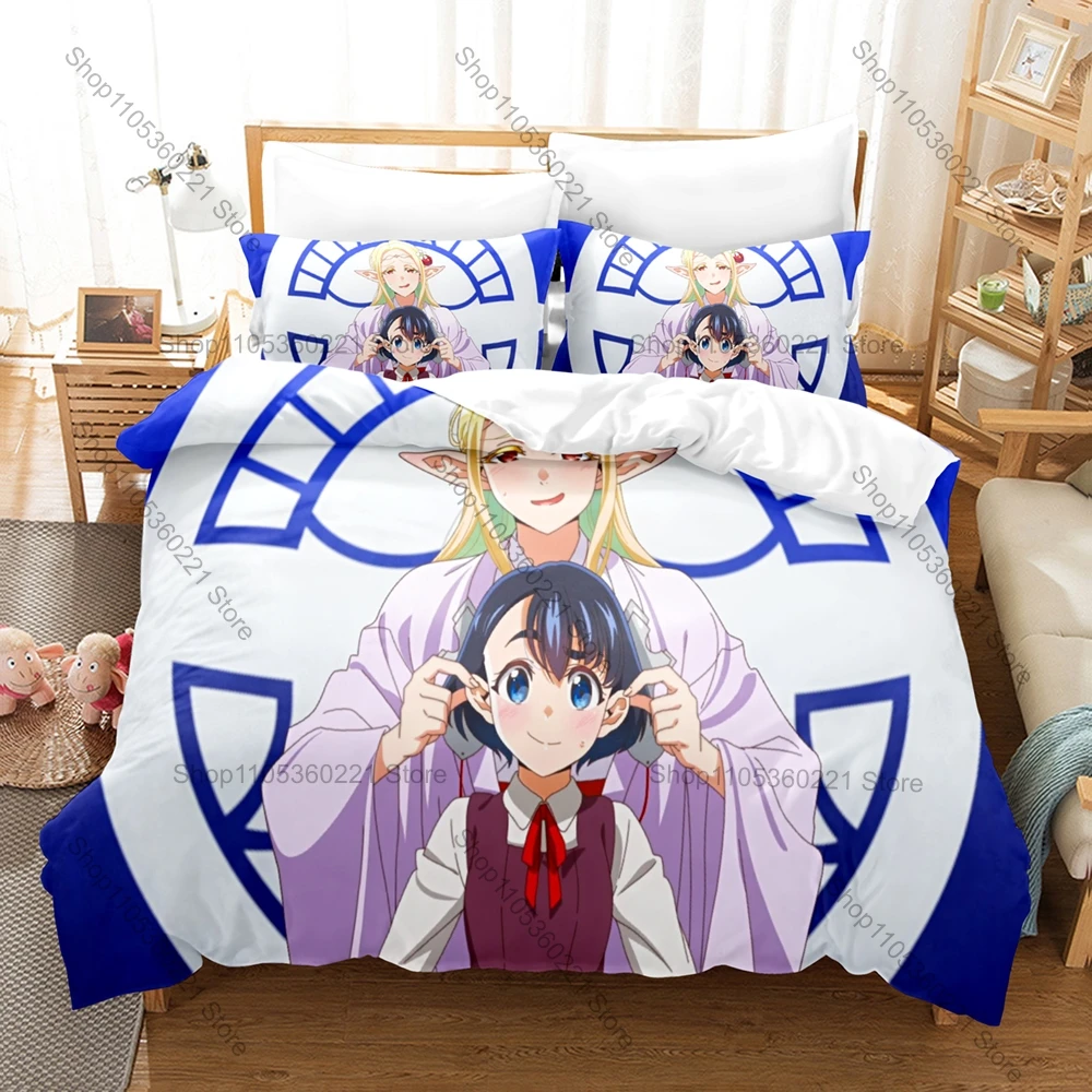 Cool Koito Koganei & Elda Bedding Set Duvet Cover + 2 Pillowcases Otaku Elf Edomae Elf Shrine Maiden Anime Bedroom Decor