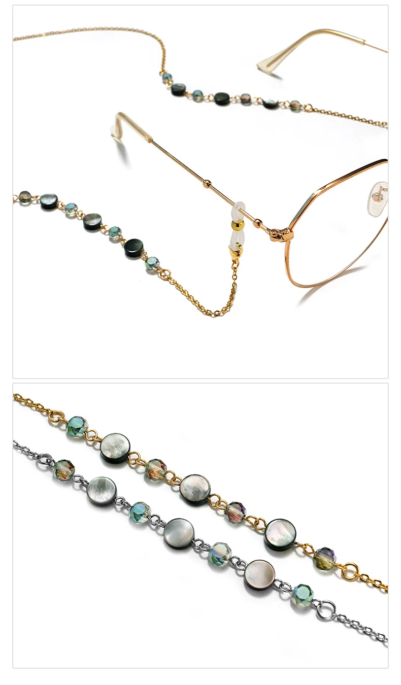 2022 neue Mode Shell Kristall Brille Kette Sonnenbrille Kette Sonnenbrille maskierte Brille Goldkette Lanyard – Detail 4