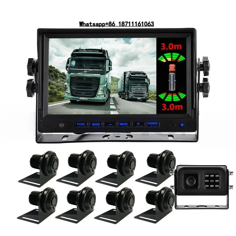 1080P Truck  with 8PCS Ultrasonic Digital Parking Sensors System Vehicle Bus Radar with 7inch Kits