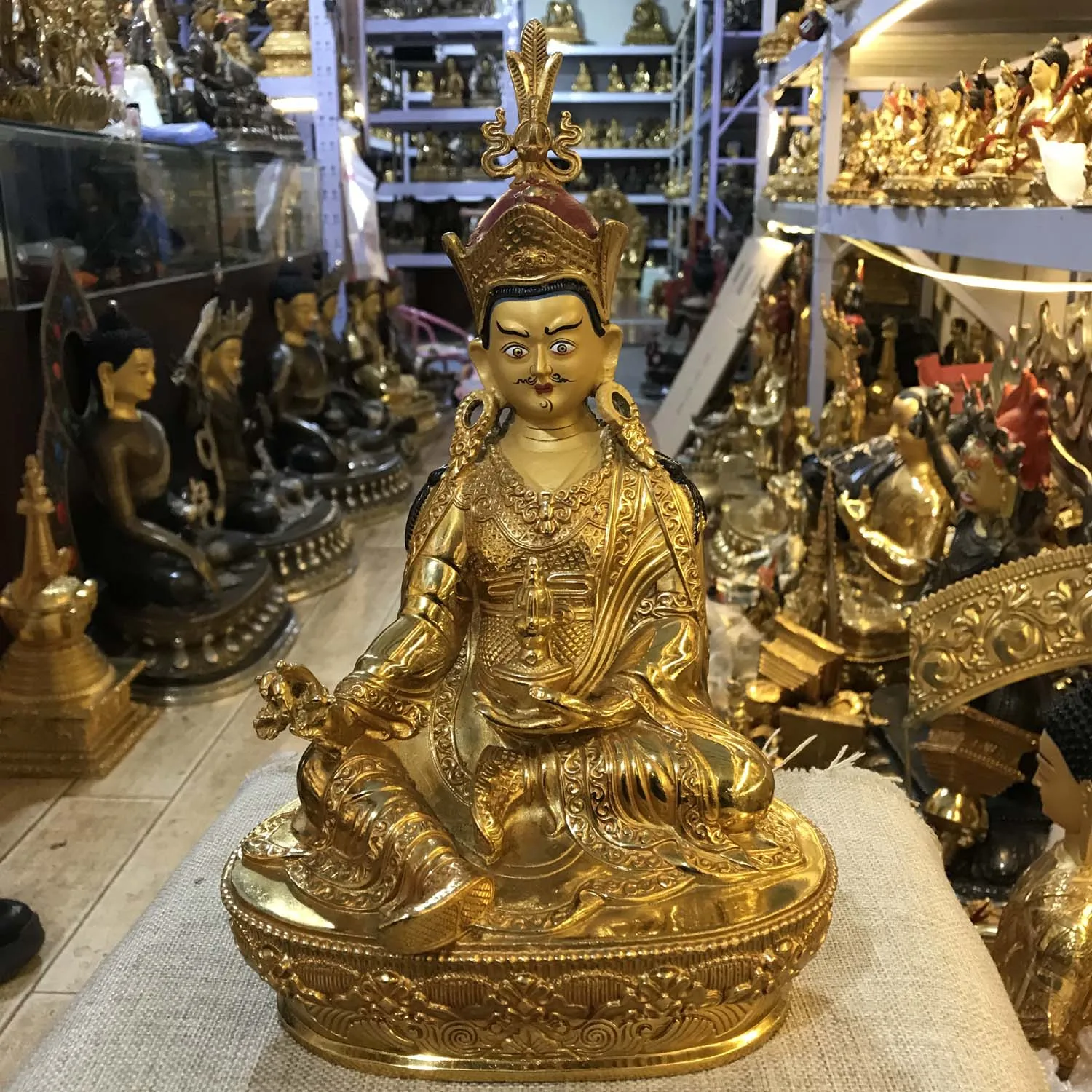 30cm large Buddhism Tibet India Nepal Thailand Effective protection COPPER gilding Padmasambhava Guru Rinpoche buddha statue