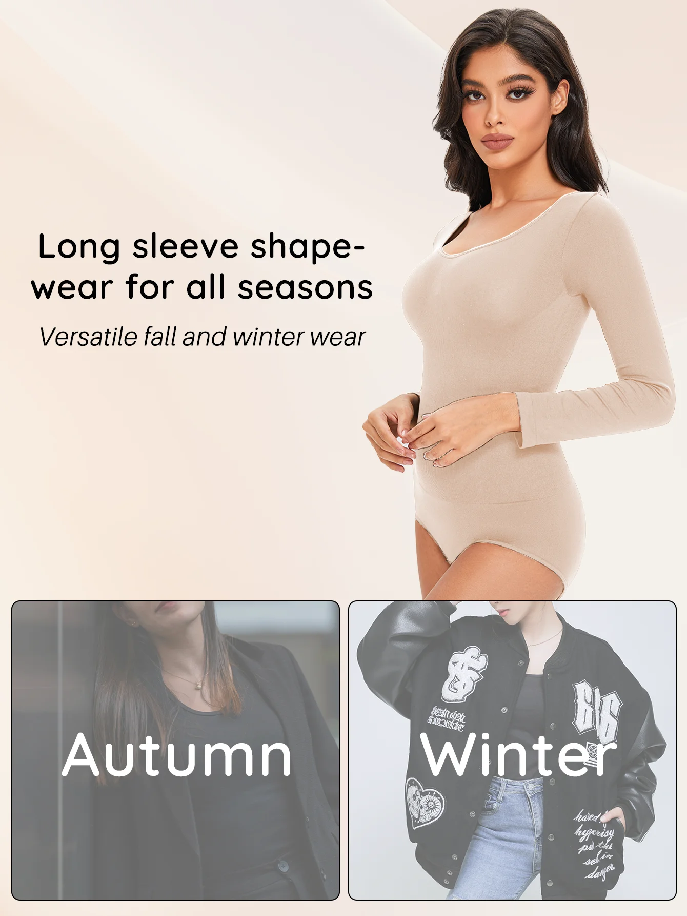 1 ks dámské spandexové elastické body stahovací prádlo s dlouhým rukávem, tvarující tělo, bříško, ovládání bříška, otevřený rozkrok, kulatý výstřih, bezešvé tvarující prádlo, nové - náhled 4