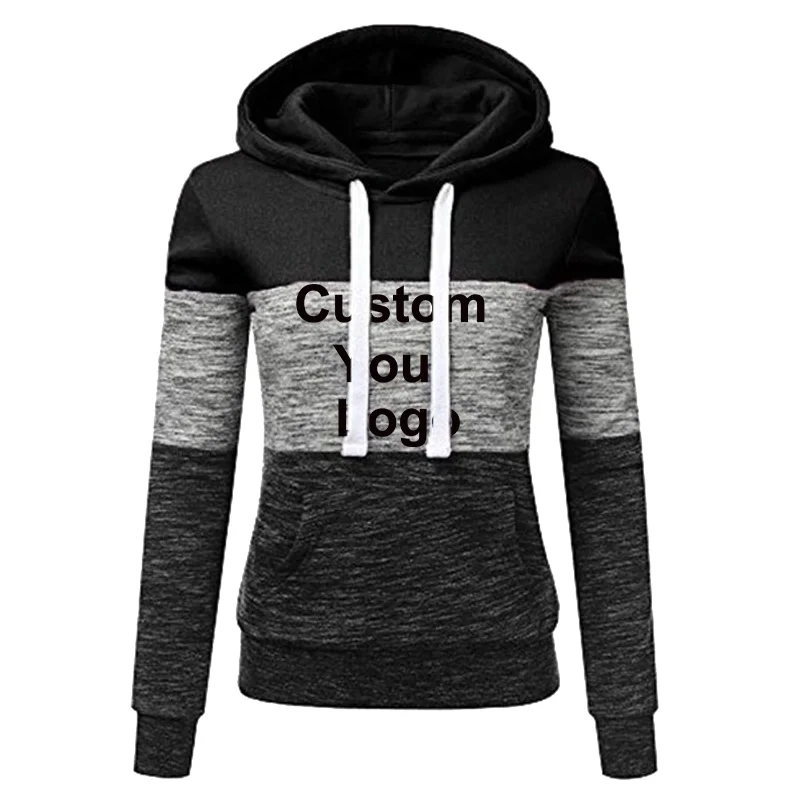 Womens Custom Your Logo tricolor Hoodies Casual Long Sleeve Pullover Top Women Hoodie Sweatshirt