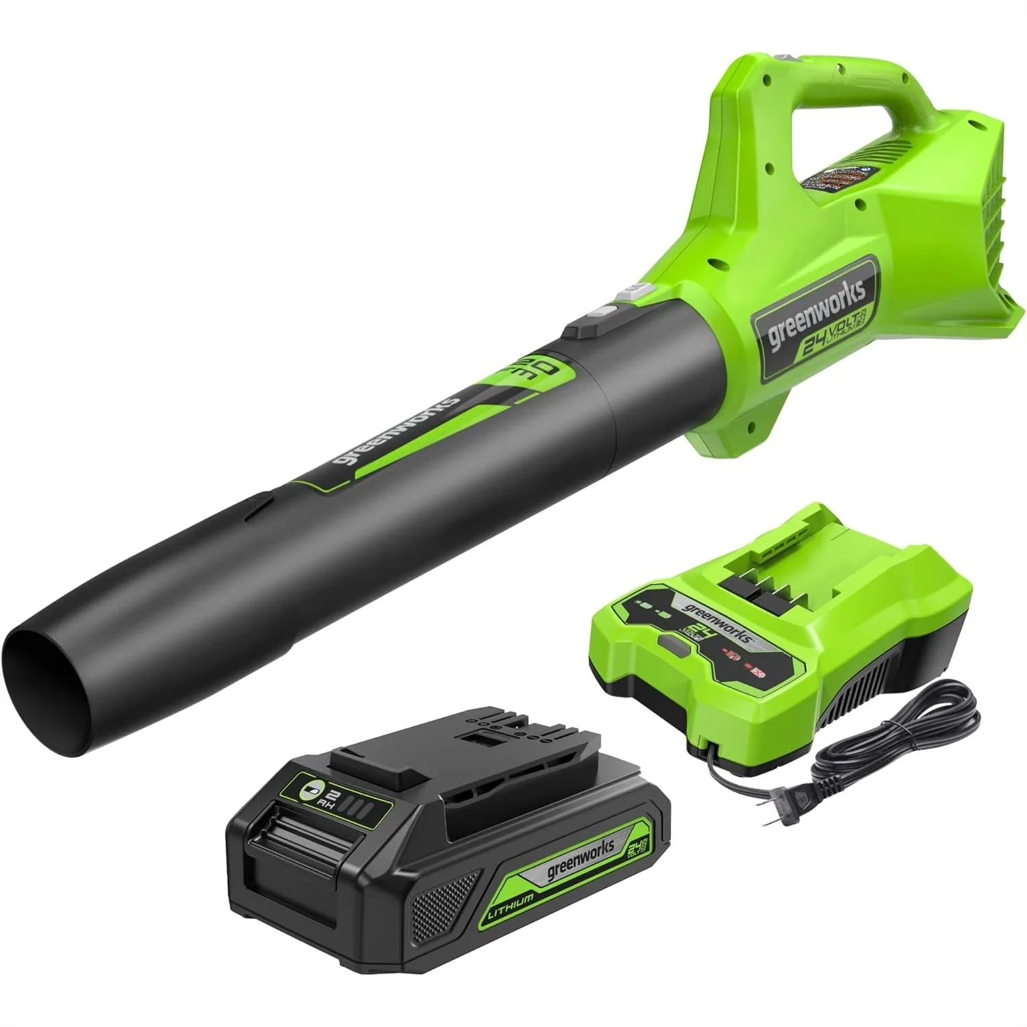 

Cordless Axial Leaf Blower, 24V 320 CFM 90 MPH, Variable Speed, Lightweight with 2.0Ah Battery and Charger