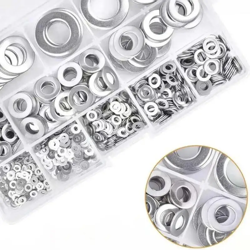 【BA】1080Pcs 304 Stainless Steel Flat Washers Assortment Set Multiple Sizes M2-M12 Specification Gaskets Anti-rust Craft Tool