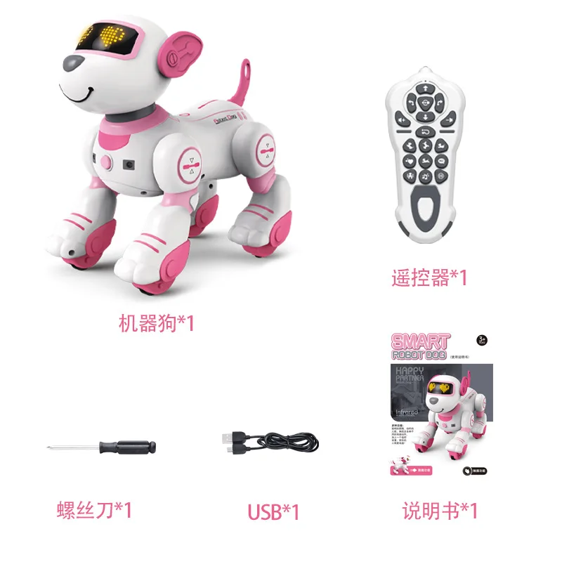 Cão robô dublê de programação inteligente infantil, animal de estimação eletrônico de brinquedo de controle remoto elétrico interativo de toque