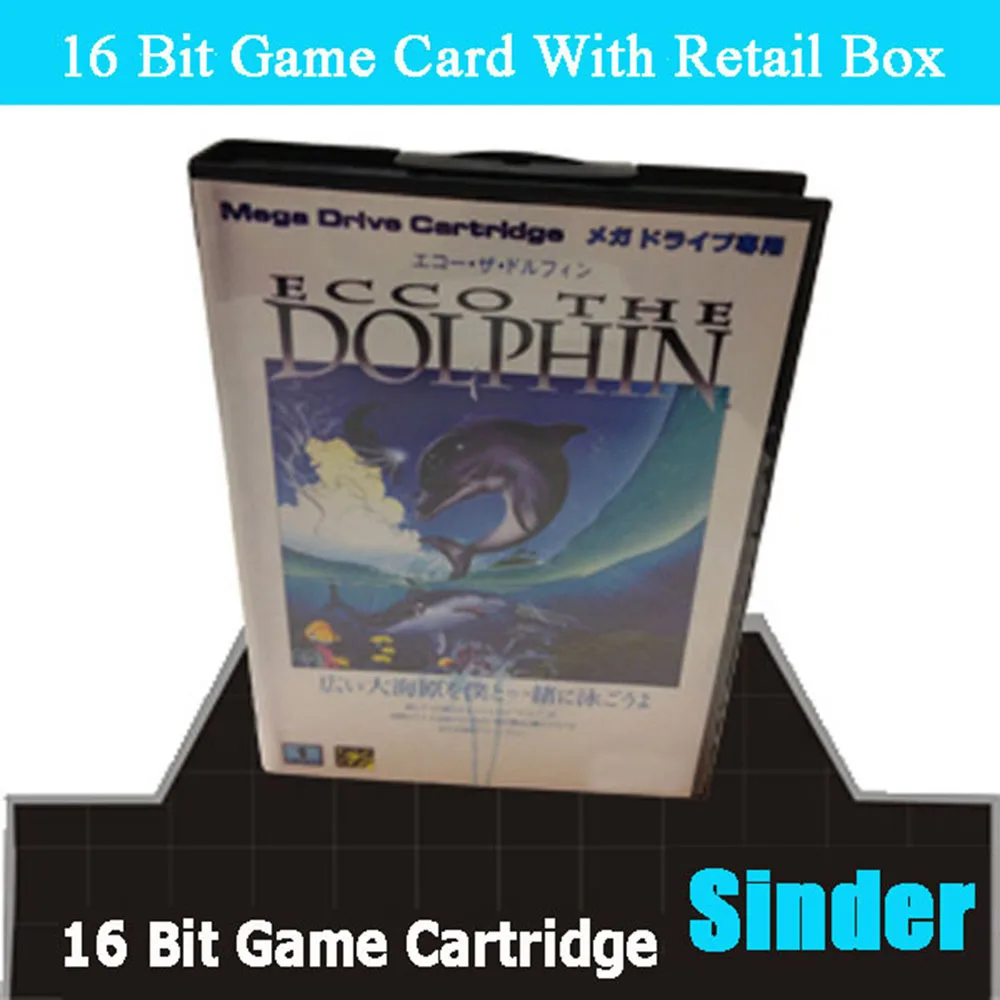 خرطوشة ألعاب Ecco The Dolphin 16Bit MD مع صندوق JAP لأنظمة Sega Megadrive Genesis