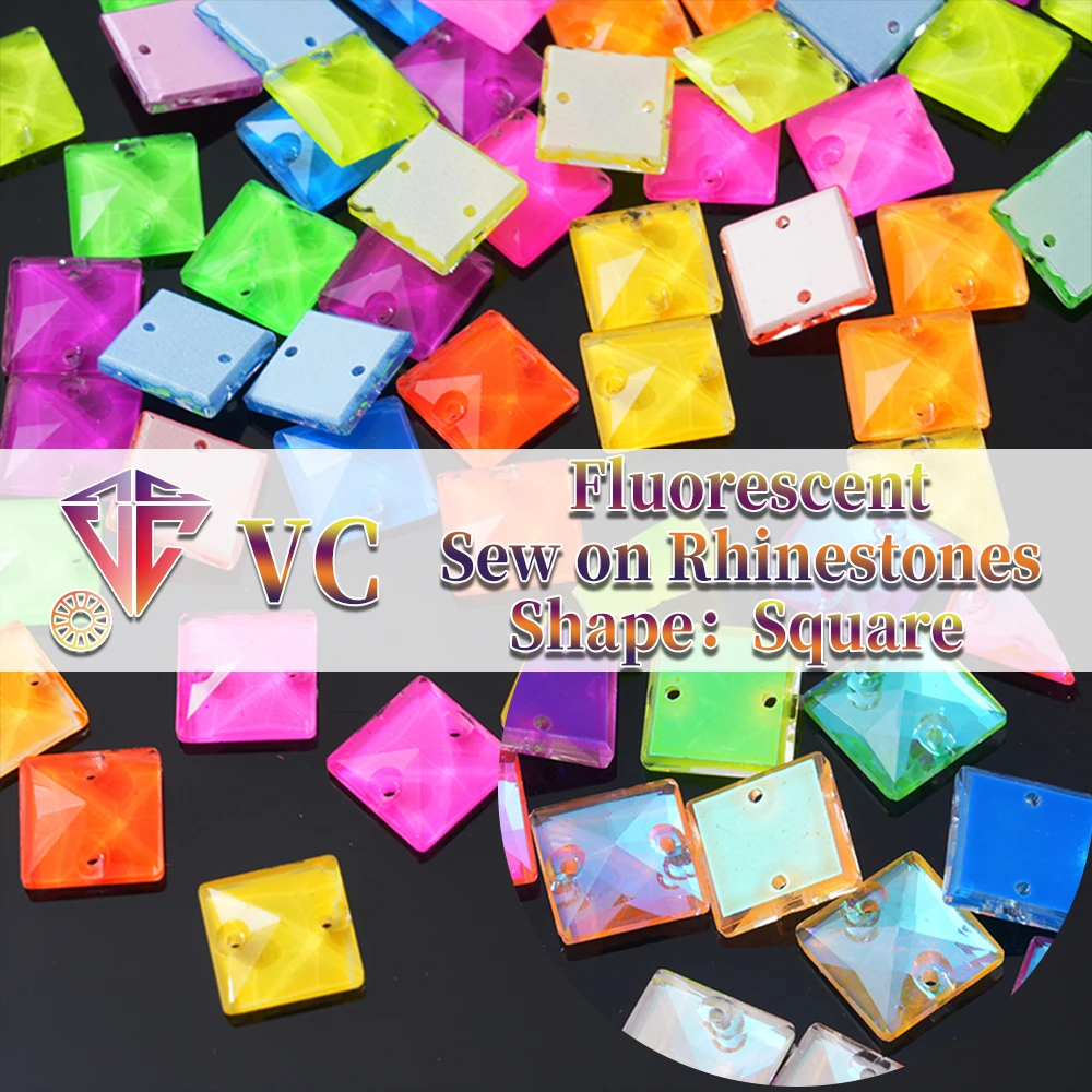 VC Square K9 Fluoreszierende Strasssteine zum Aufnähen, Hochzeitskleider, Schmuck und Schuhanhänger, Kleiderverzierungen, lebendige Verzierungen