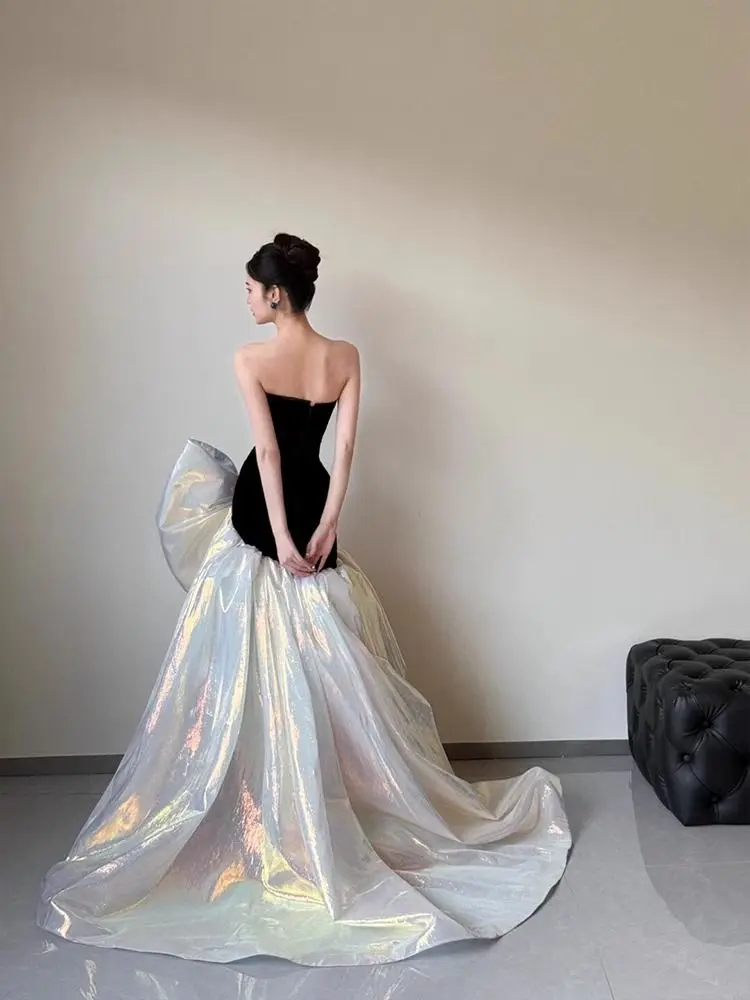 Meerjungfrau Princ Dr mit großer Fliege Bal langer Rock faionable hohe Taille Reißverschluss Sle Geburtstagsgeschenk Erwachsene Zeremonie...