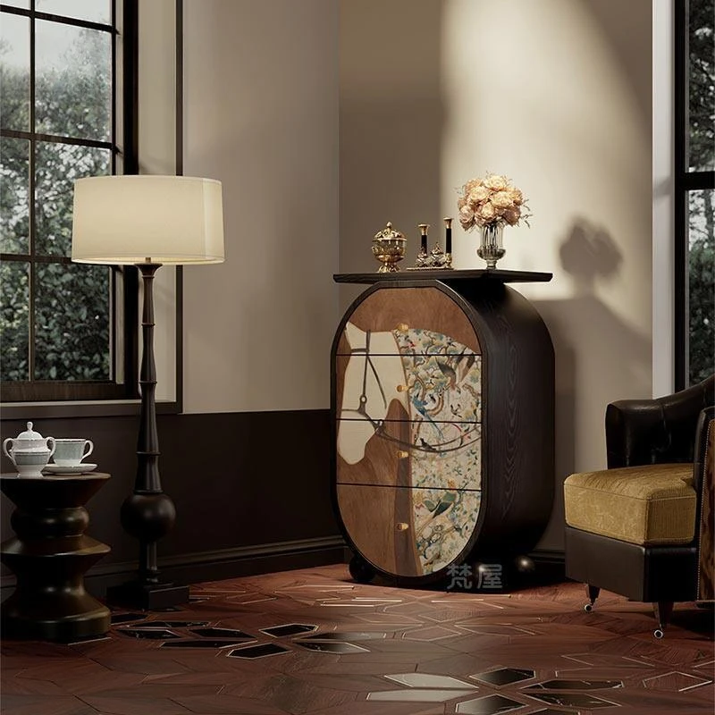 French medieval solid wood chest, light luxury high-end storage drawer cabinet, living room, bedroom, vertical cabinet