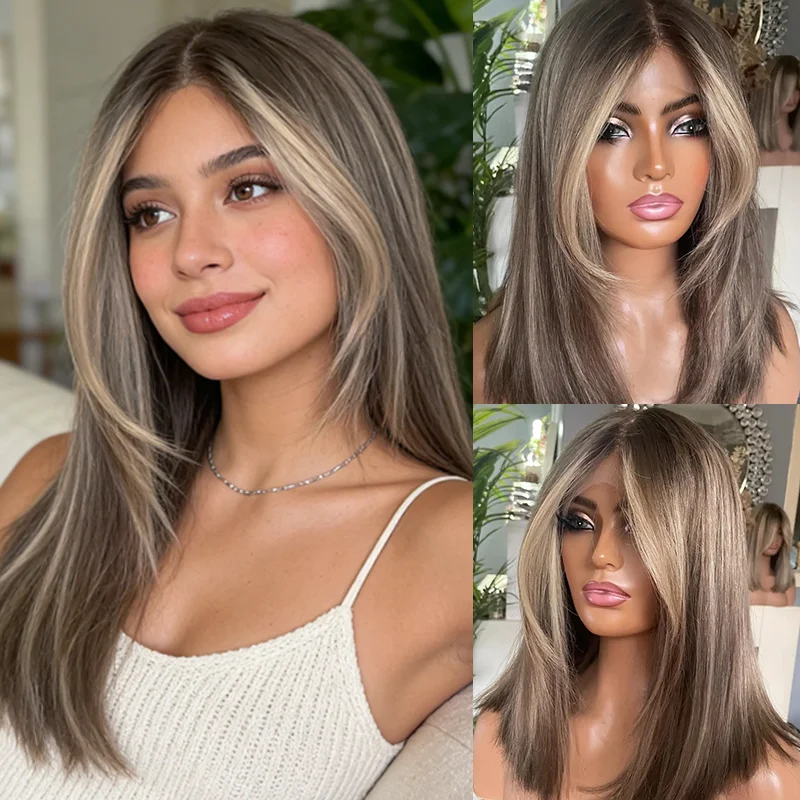 

Темно-коричневые блонд-парики с кружевной передней частью для женщин, синтетические парики омбре с кружевной передней частью, HD-парик для косплея Мику, для вечеринок, без клея, легко надевать.