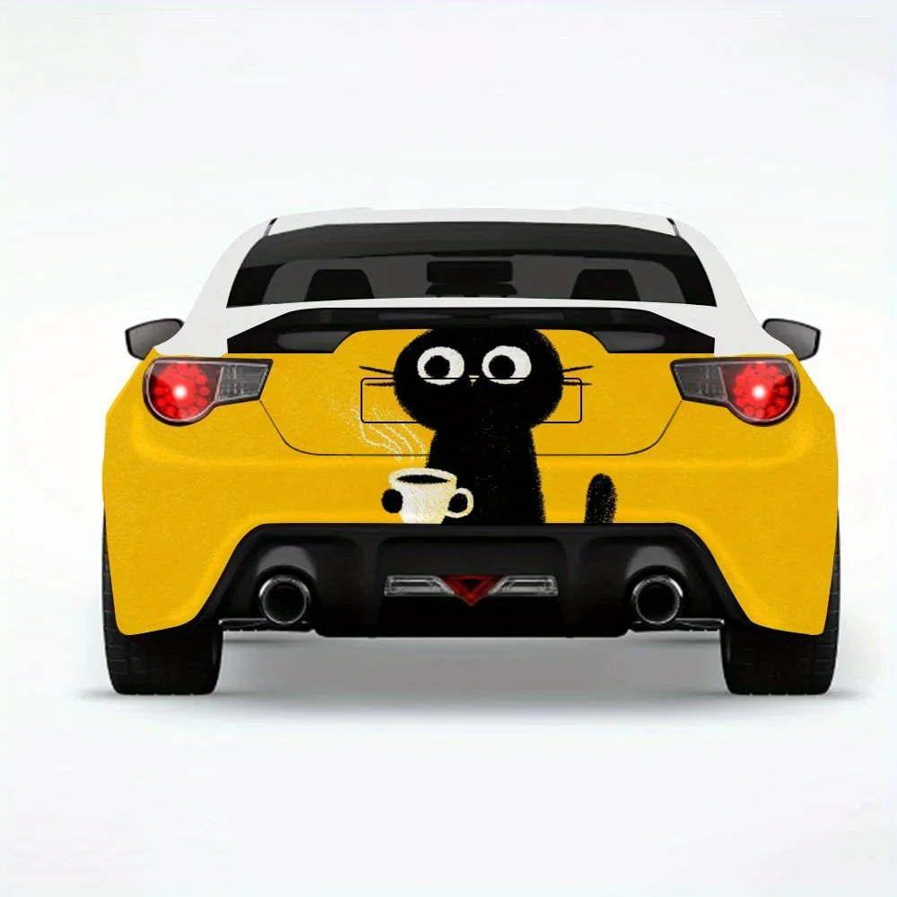 

Черный кот с кофейной автомобильной наклейкой-виниловая наклейка на заднюю часть автомобиля, водонепроницаемые самоклеящиеся виниловые наклейки для хвоста и бампера автомобиля, D